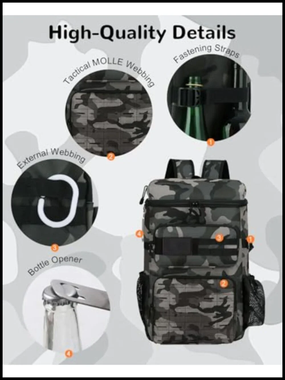 30L Tactical Backpack Cooler Insulated Leak-Proof with Bottle Opener